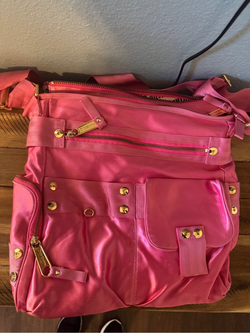 Juicy Couture Pink Nylon Multi Pocket Shoulder Crossbody Bag Y2K
